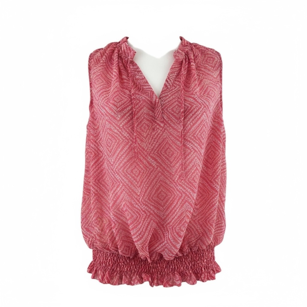 Guess Sheer V-Neck with Ties Elastic Waist Sleeveless Blouse Womens Size Small